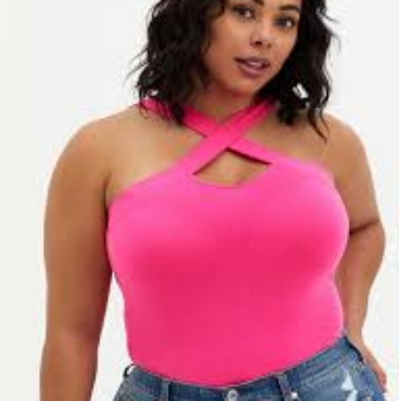 torrid Tops - 3/$12🎄Torrid Hot Pink Crossed Neck& Back Halter Tank Top 1X